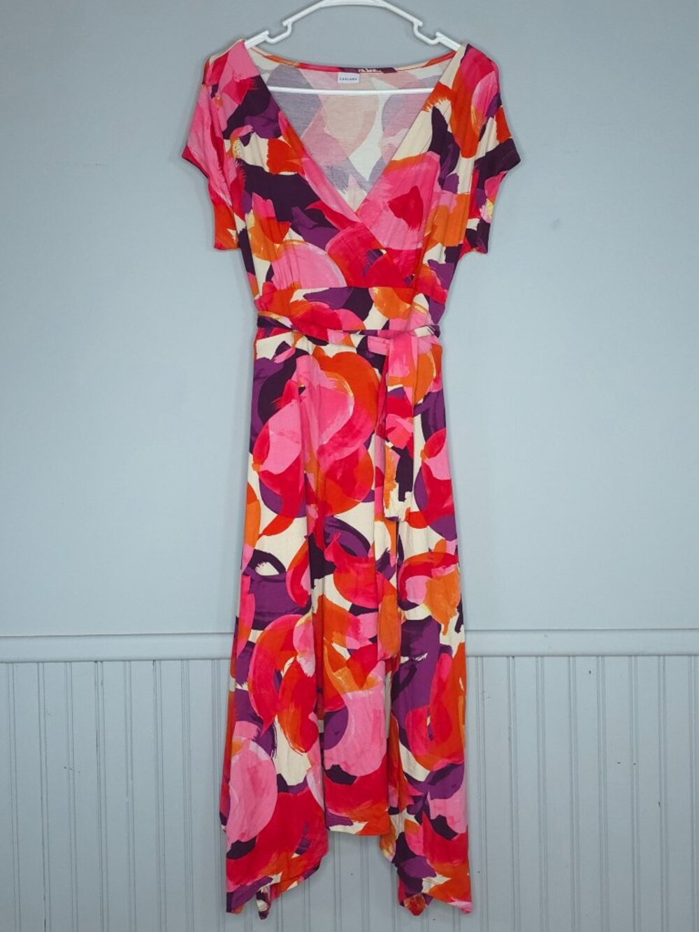 Lascana Handkerchief Pink and Orange Abstract Print Hem Dress 10 Boho Chic
